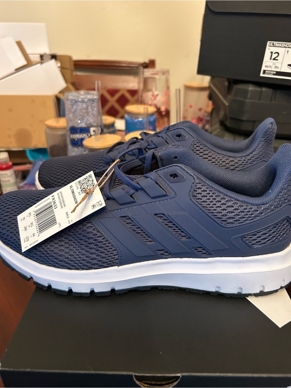 adidas Navy Blue Mesh Athletic Sneakers with White Soles